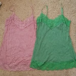 2 long lace trimmed camisoles